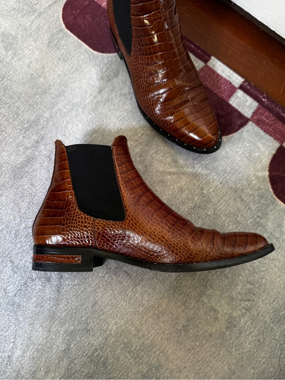 Freda Salvador Brown Croc Embossed Leather Chelsea Boots Pointed Toe 9 - Picture 8 of 10